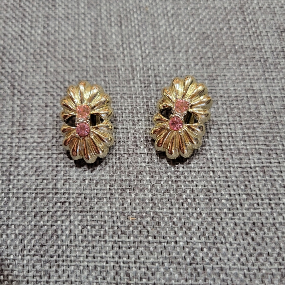 Gold and Pink Floral Earrings